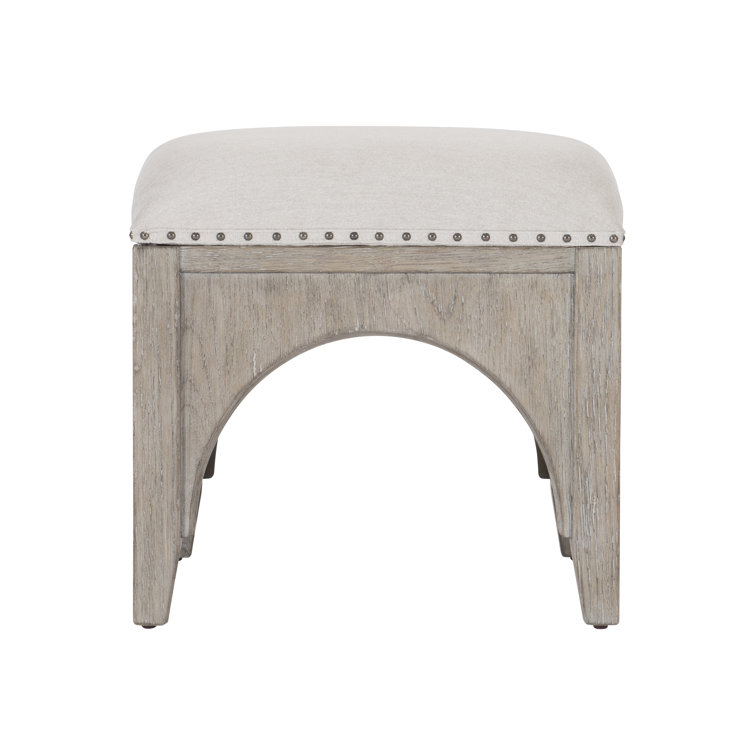 Gray Oak Upholstered Bench with Nailhead Trim