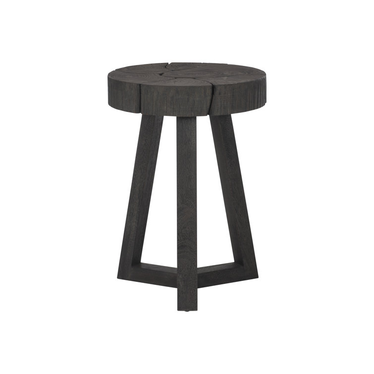 Lanita 16" Black Teak and Saur Wood Round Accent Table