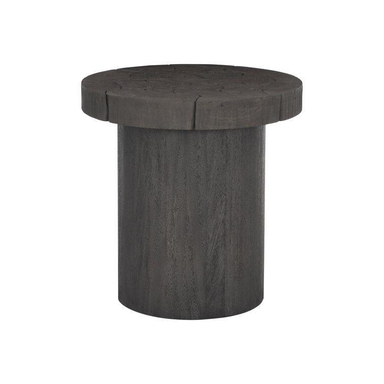 Gray Round Teak and Suar Wood End Table