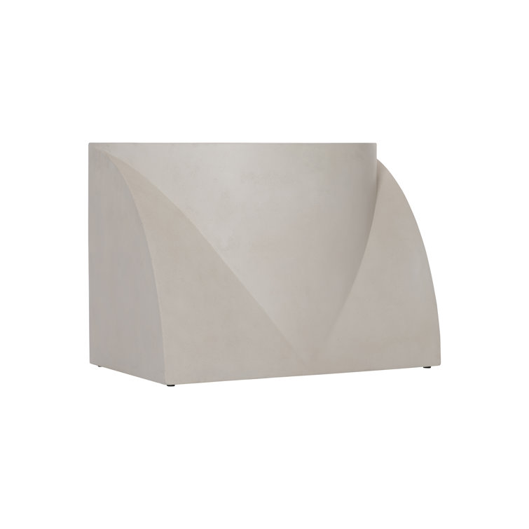 Transitional Beige Stone and Wood D-Shape End Table
