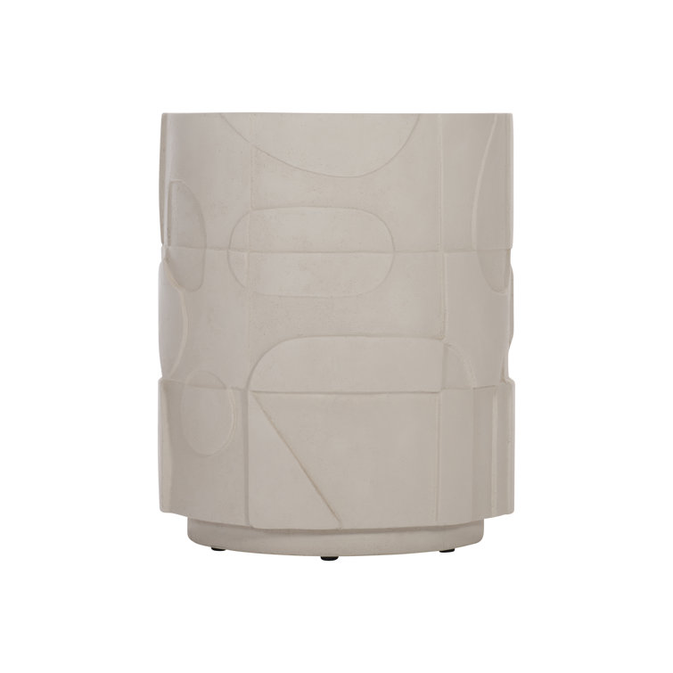 Beige Round Stonecast Contemporary Accent Table