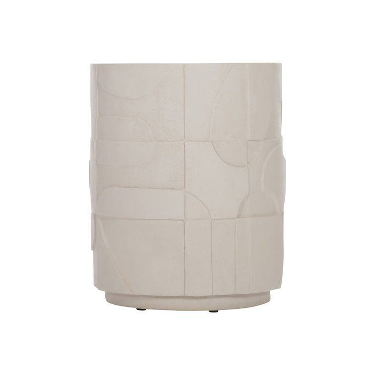 Beige Round Stonecast Contemporary Accent Table