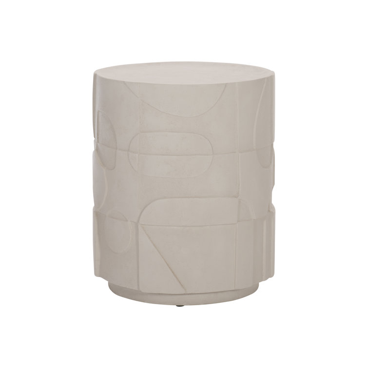 Beige Round Stonecast Contemporary Accent Table