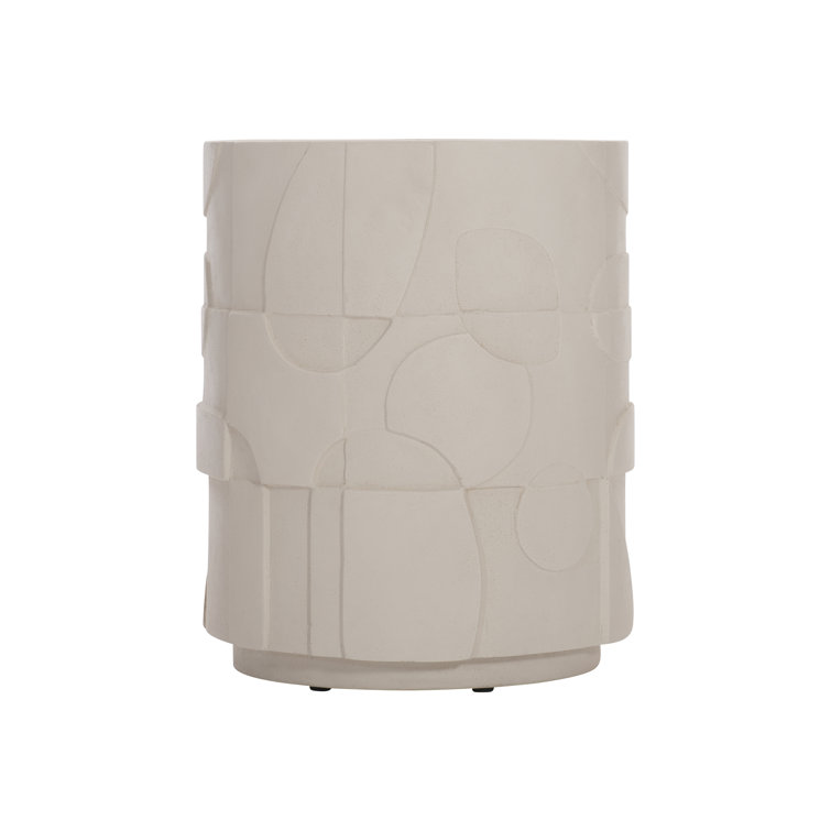 Beige Round Stonecast Contemporary Accent Table