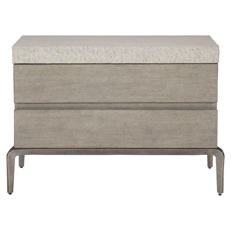 Gray Transitional 2-Drawer Nightstand with Concrete Top