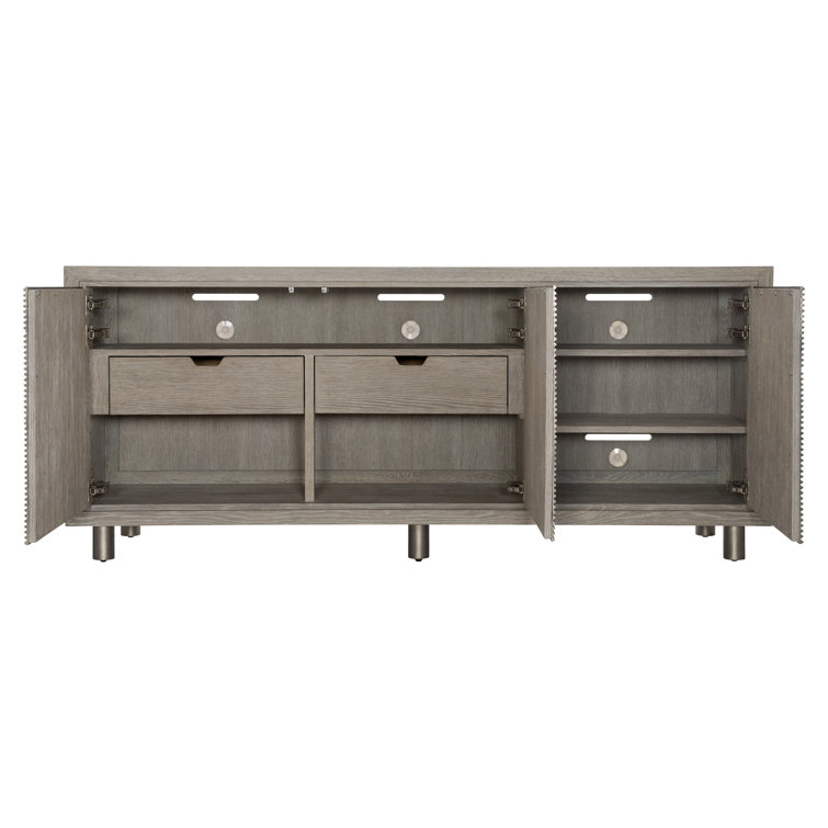 Transitional Gray 76'' Solid Wood Sideboard with Geometric Metal Accents