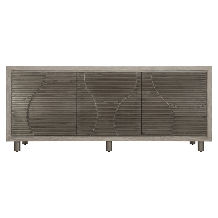 Transitional Gray 76'' Solid Wood Sideboard with Geometric Metal Accents
