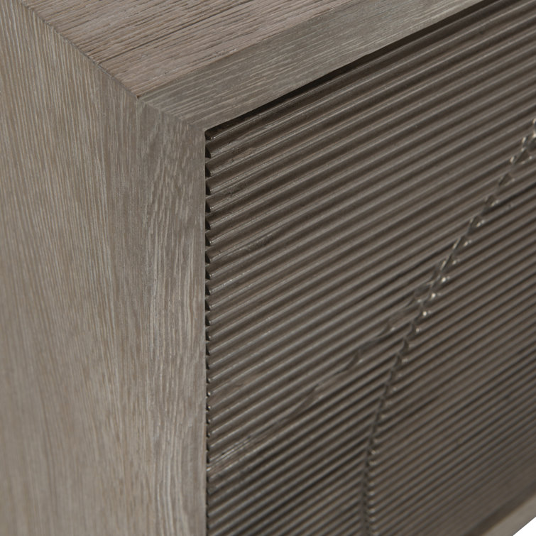 Transitional Gray 76'' Solid Wood Sideboard with Geometric Metal Accents