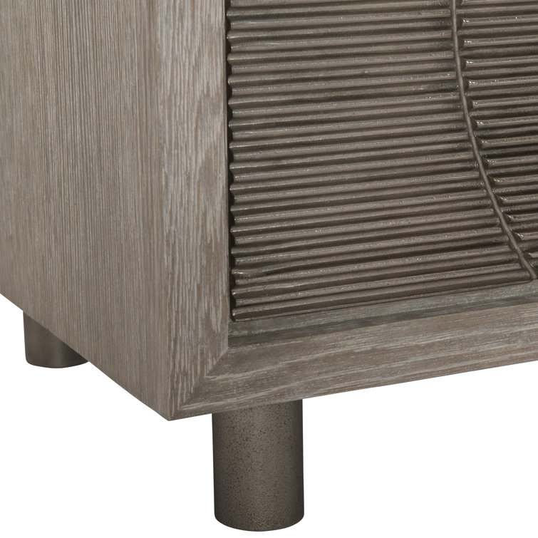 Transitional Gray 76'' Solid Wood Sideboard with Geometric Metal Accents