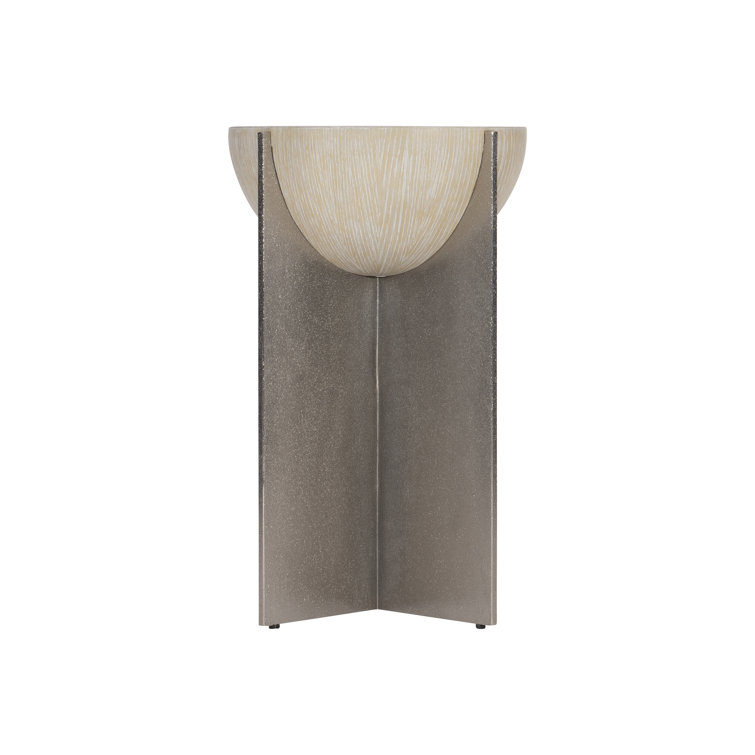 Beige Round Wood and Metal Accent Table