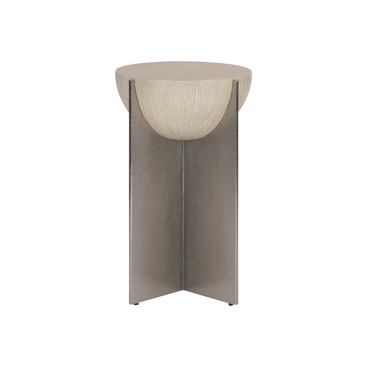 Beige Round Wood and Metal Accent Table