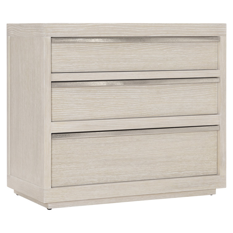 Transitional Beige Ash and Oak 3-Drawer Nightstand with USB Charger
