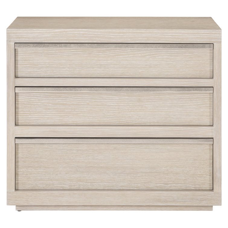 Transitional Beige Ash and Oak 3-Drawer Nightstand with USB Charger