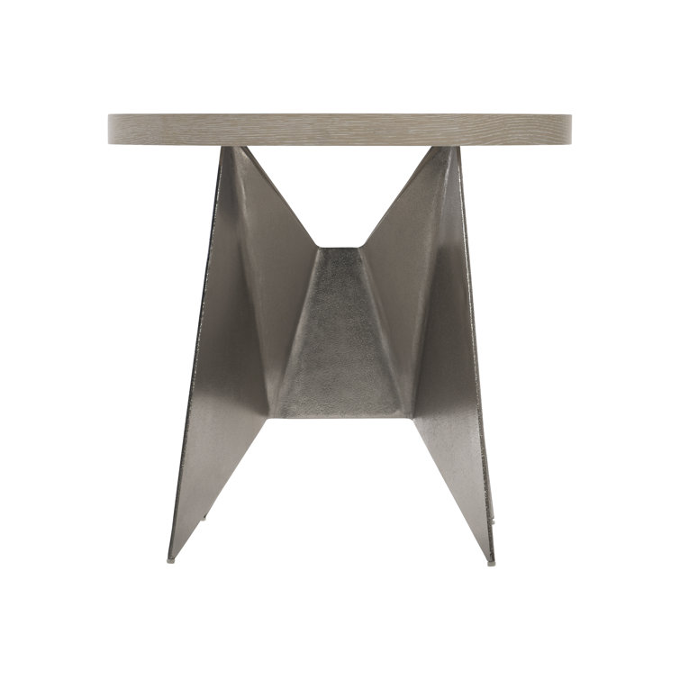 Beige Round Wood and Metal Large End Table