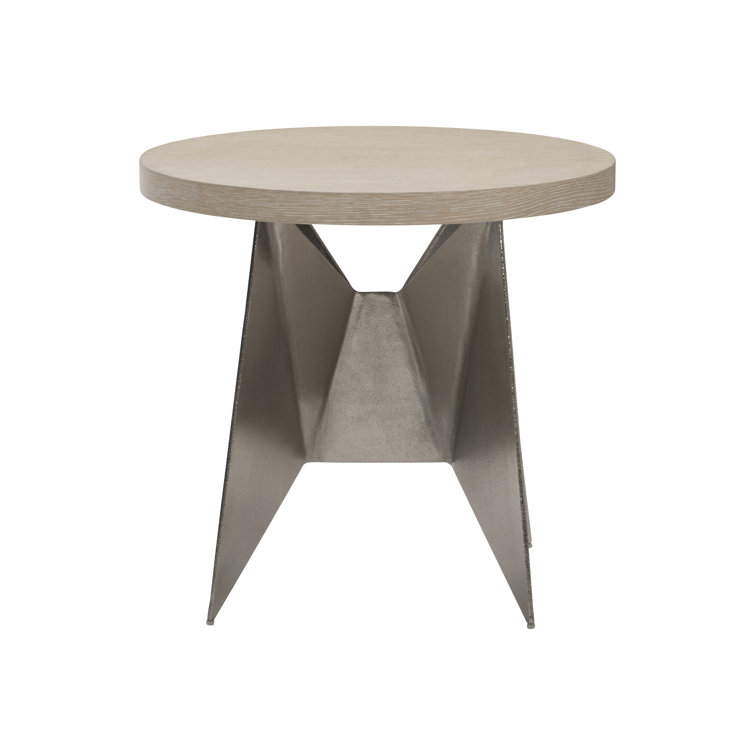 Beige Round Wood and Metal Large End Table
