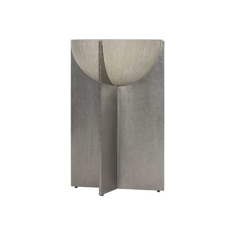 Beige Round Wood and Metal Accent Table