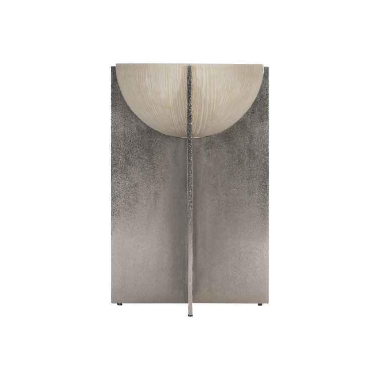 Beige Round Wood and Metal Accent Table
