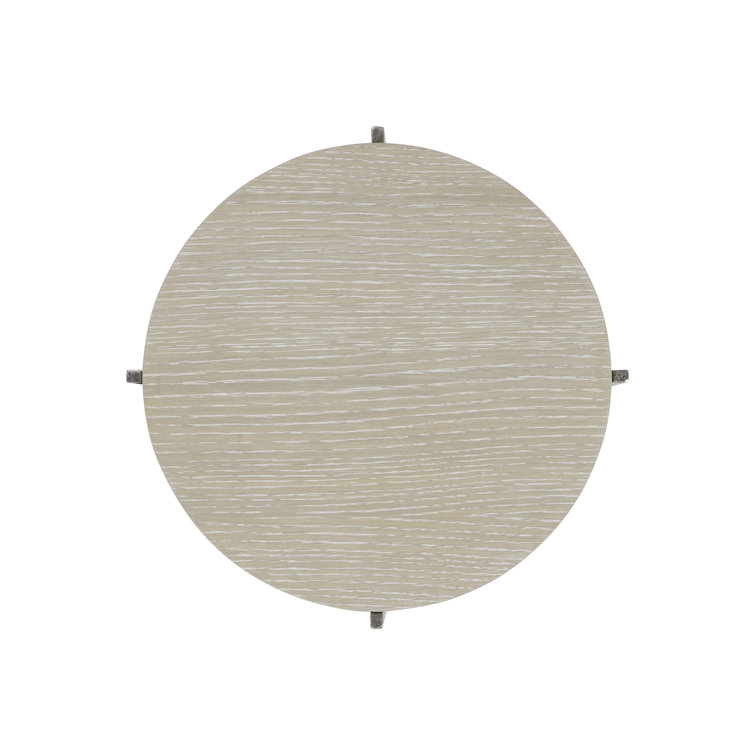 Beige Round Wood and Metal Accent Table
