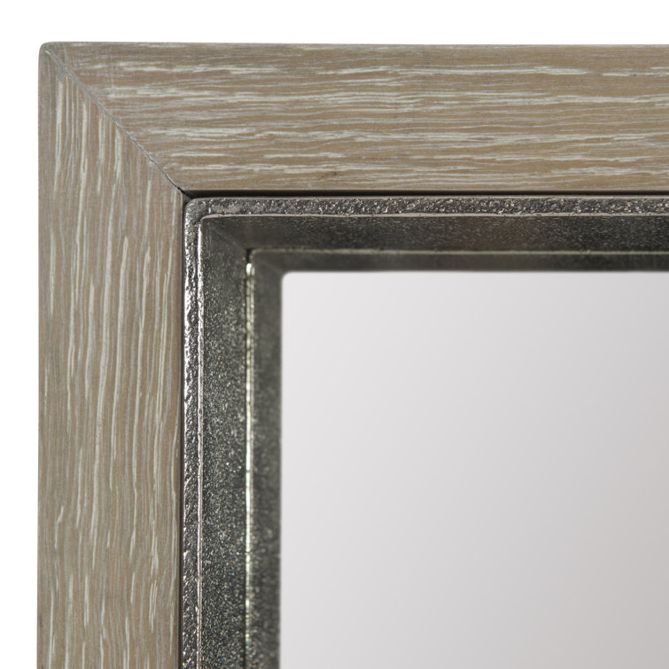 Beige Rectangular Wood Wall Mirror with Nickel Frame