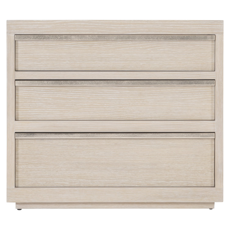 Transitional Beige Ash and Oak 3-Drawer Nightstand with USB Charger