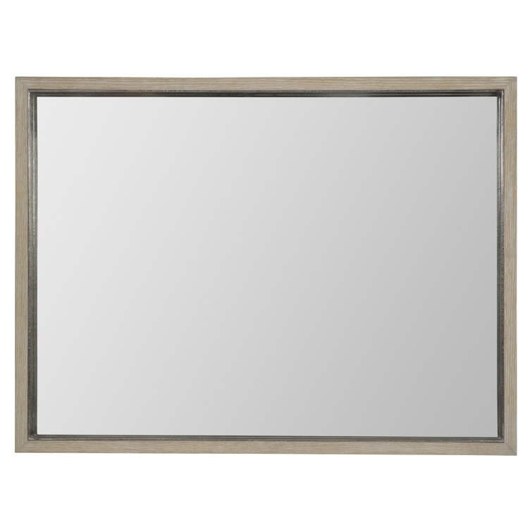 Beige Rectangular Wood Wall Mirror with Nickel Frame