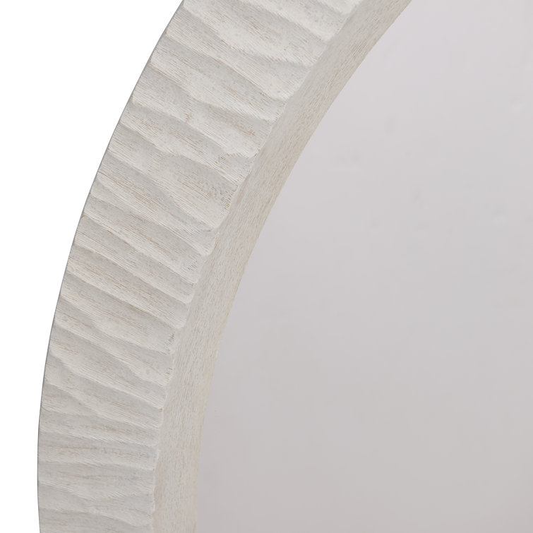 Solaria Transitional Round Off-White Wood Accent Mirror