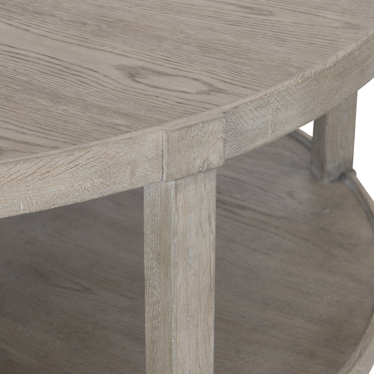 Transitional Cerused Oak Round Coffee Table with Storage in Pewter Gray