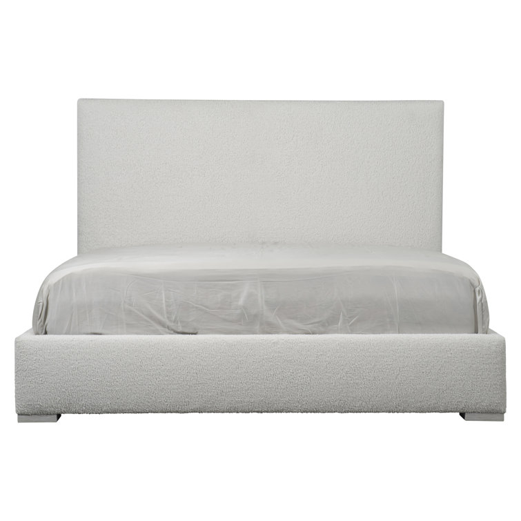 King Gray Upholstered Wood Frame Bed with Slats
