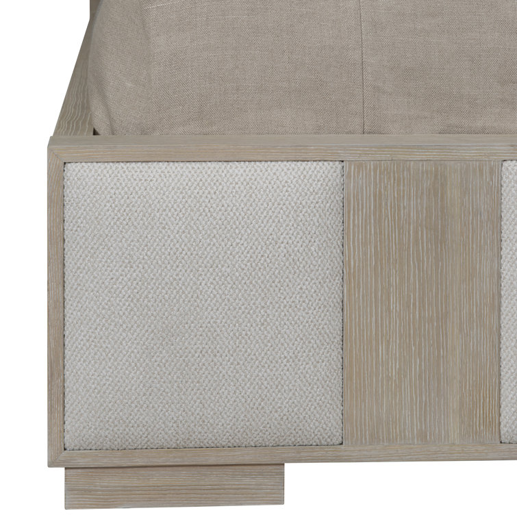Transitional Dune and Ivory Queen Upholstered Bed with Geometric Headboard