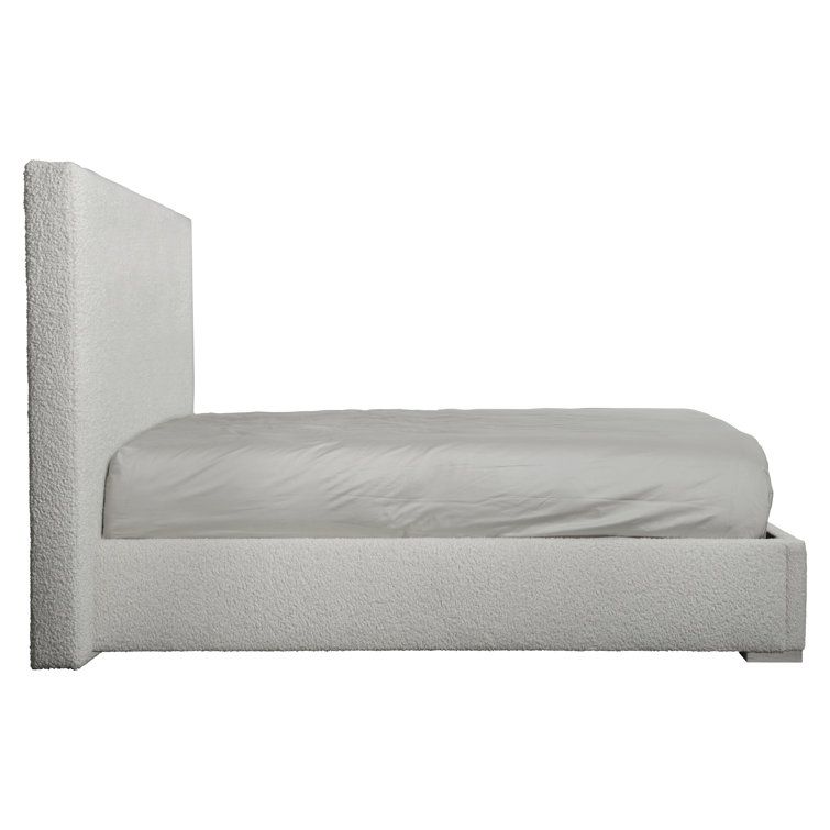 King Gray Upholstered Wood Frame Bed with Slats