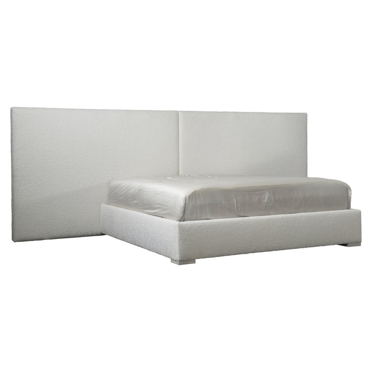 Gray King Upholstered Wood Frame Bed with Tufted Headboard