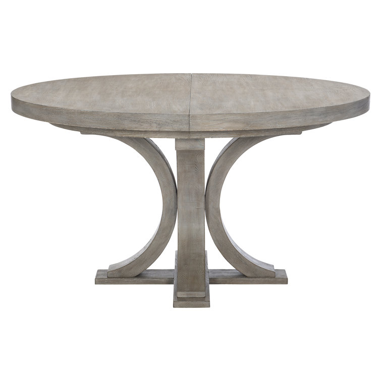 Transitional Pewter Finish Extendable Round Wood Dining Table
