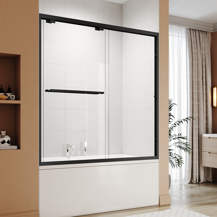 Matte Black 60" x 62" Sliding Semi-Frameless Shower Door