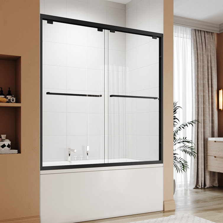 Matte Black 60" x 62" Sliding Semi-Frameless Shower Door