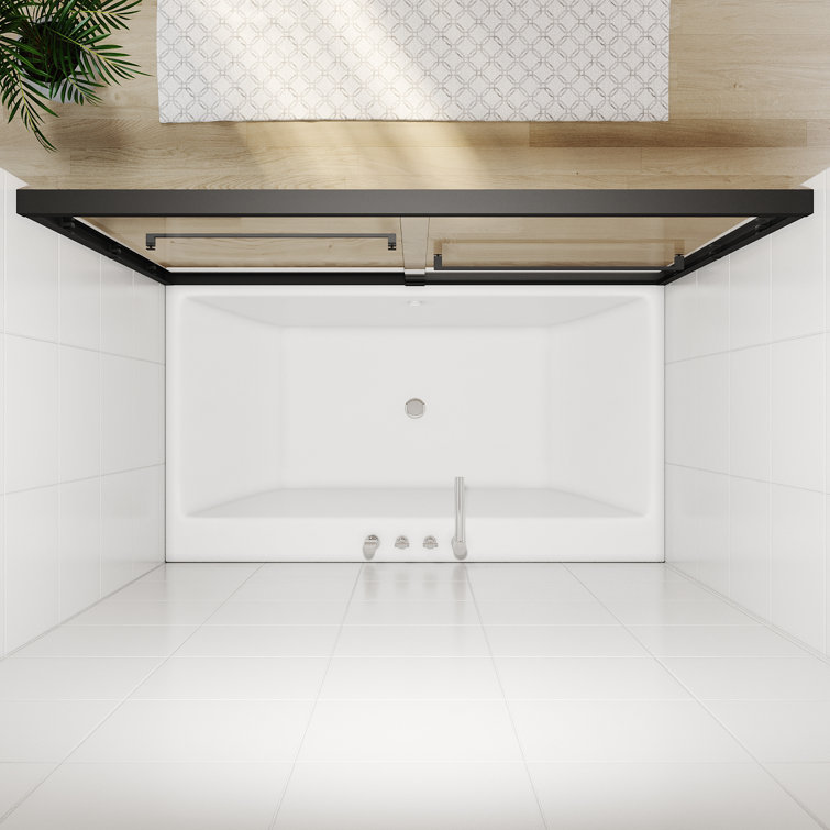 Matte Black 60" x 62" Sliding Semi-Frameless Shower Door