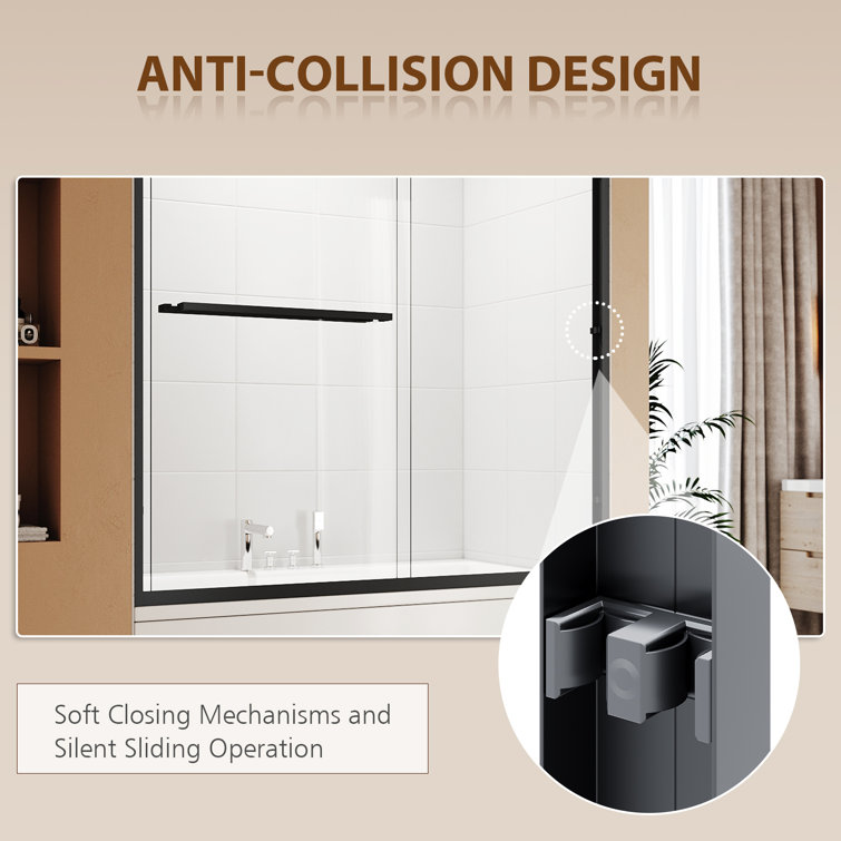 Matte Black 60" x 62" Sliding Semi-Frameless Shower Door