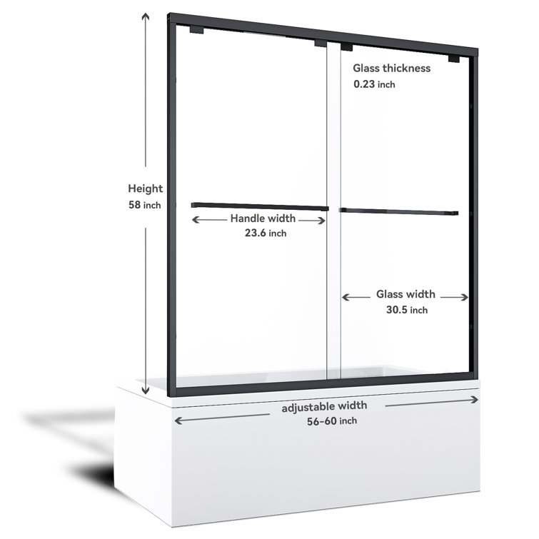 Matte Black 60" x 62" Sliding Semi-Frameless Shower Door