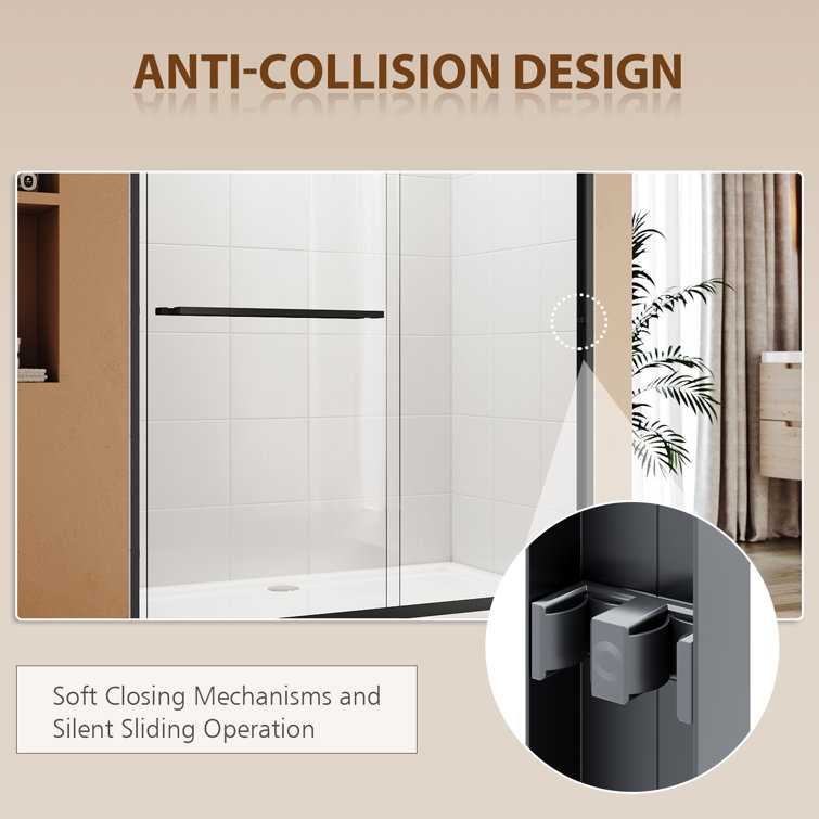 60" x 72" Black Semi-Frameless Sliding Shower Door
