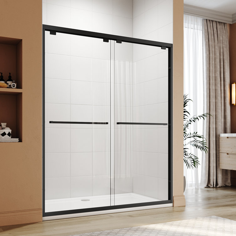 60" x 72" Black Semi-Frameless Sliding Shower Door
