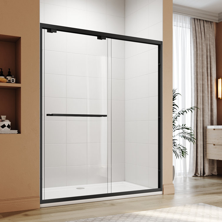 60" x 72" Black Semi-Frameless Sliding Shower Door