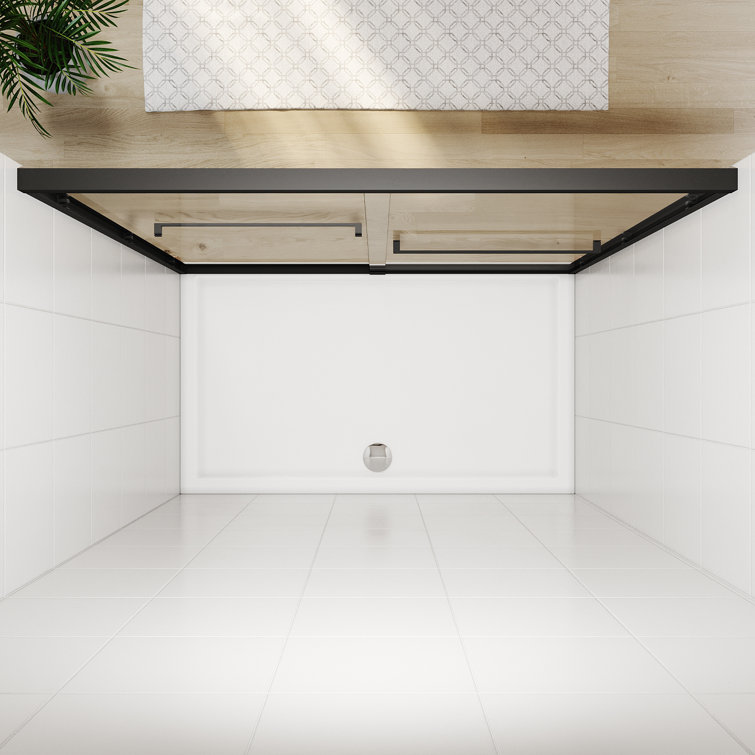 60" x 72" Black Semi-Frameless Sliding Shower Door