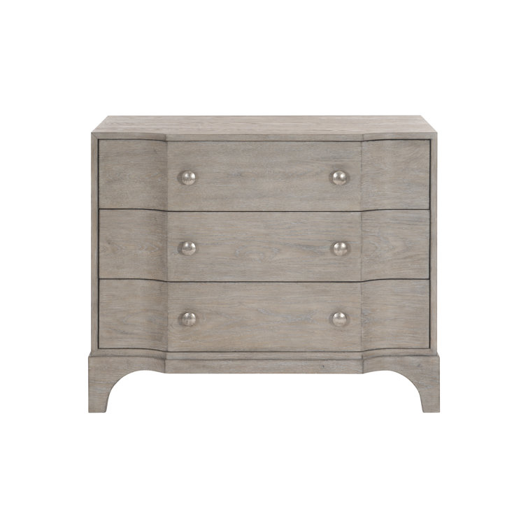 Gray Wood 3-Drawer Nightstand with Pewter Accents