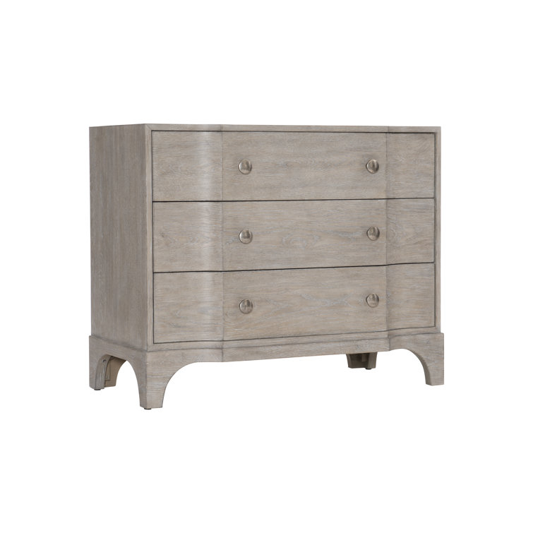 Gray Wood 3-Drawer Nightstand with Pewter Accents