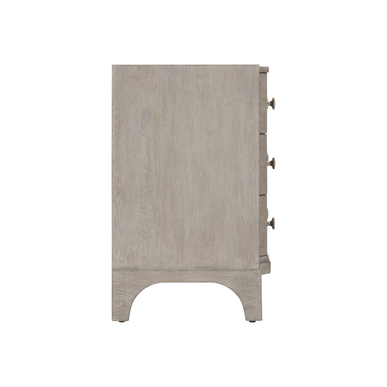Gray Wood 3-Drawer Nightstand with Pewter Accents
