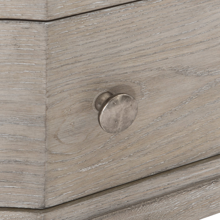 Gray Wood 3-Drawer Nightstand with Pewter Accents