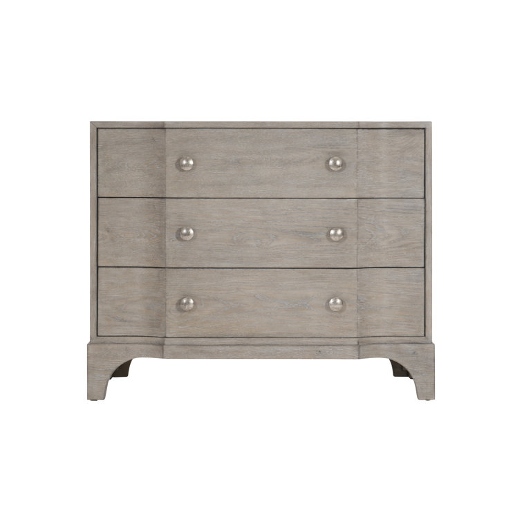 Gray Wood 3-Drawer Nightstand with Pewter Accents