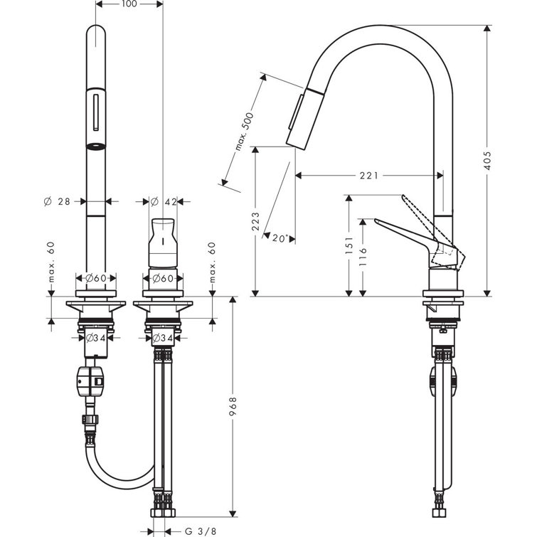 Chrome Brass Pull-Down Kitchen Faucet with Spray