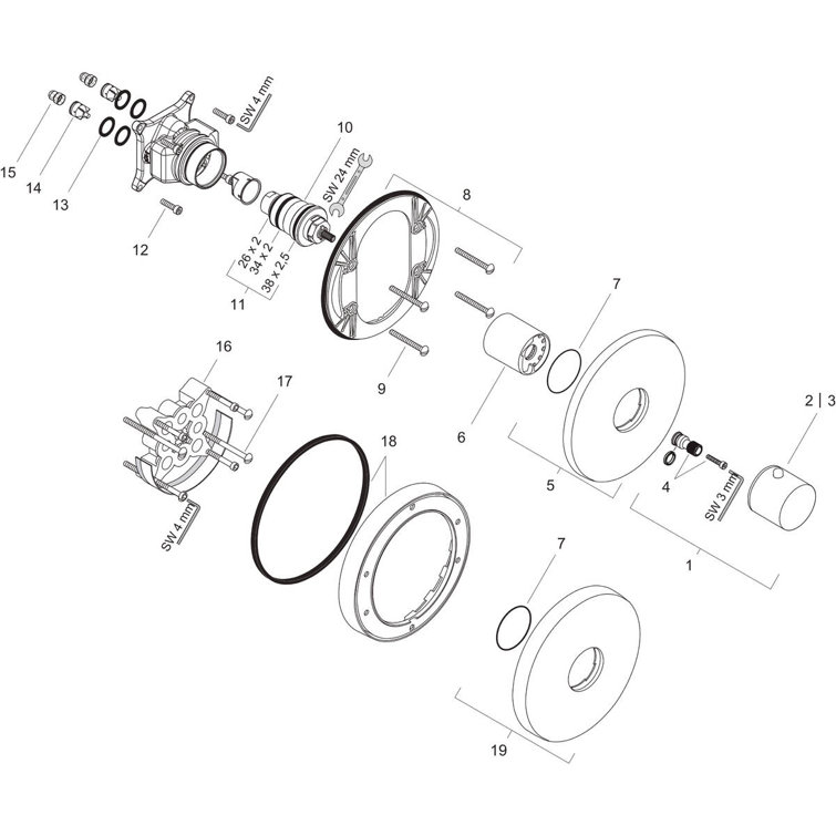 Chrome Wall-Mounted Thermostatic Shower Trim Knob
