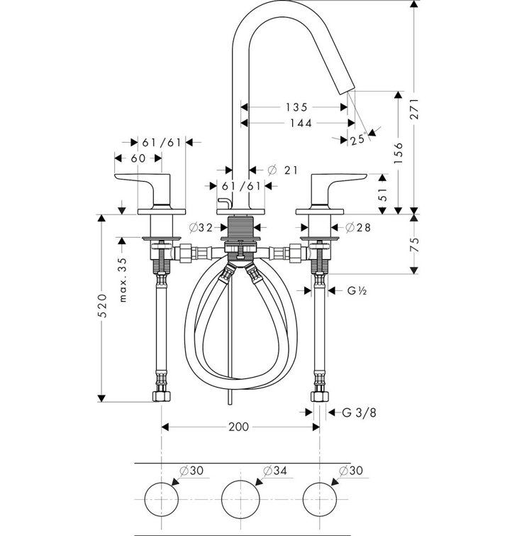 Elegante 10'' Brushed Nickel Modern Widespread Bathroom Faucet