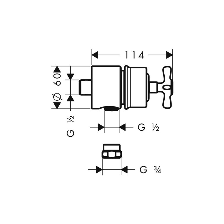 Axor Montreux Classic Brushed Nickel Cross Handle Wall-Mounted Valve